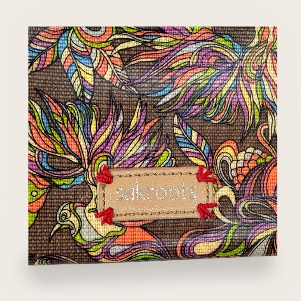 Sakroots Crossbody Bag Brown Multicolor Bird Print Boho Zip Adjustable Strap - Picture 4 of 5